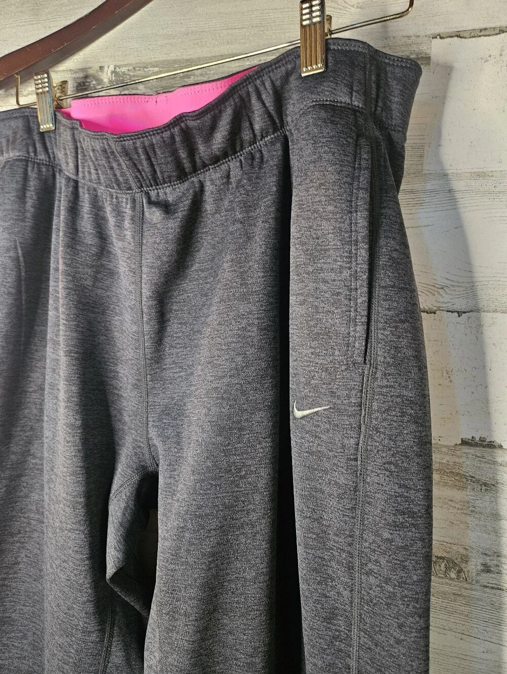 Nike Wide Leg Gray Pink Sweatpants Womens XL Zip Bottom EUC